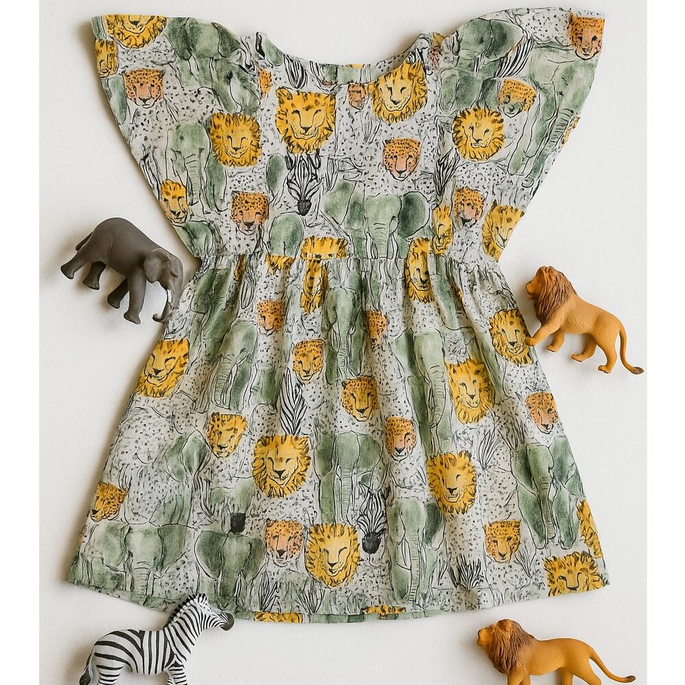 Tea Collection Girls Safari Toile Butterfly Sleeve Twirl Dress | Size 6